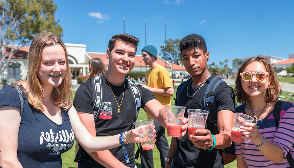 Santa Barbara City College students drinking smoothies at Earth Day